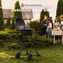 KitchenBrothers Elektrische BBQ - Opvouwbaar - Barbecue met Wielen - Anti-aanbaklaag - Zijtafels - tot 250°C - 2400W - Vaderdag Cadeau - Zwart — thumbnail 2