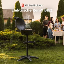 KitchenBrothers Elektrische BBQ - Opvouwbaar - Anti-aanbaklaag - PFAS-vrij - tot 250°C - 2400W - Vaderdag Cadeau - Zwart — thumbnail 2