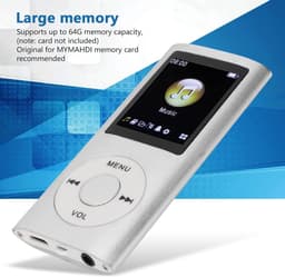 MP3 Speler Bluetooth - Digitaal 1,8-inch LCD-scherm - USB - Draagbaar - Luidsprekers met verliesvrije geluidskwaliteit - Voice recorder - FM radio - SD kaart tot 64GB（let op: de kaart is niet inbegrepen） - Zilvergrijs — thumbnail 4