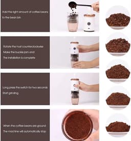 Upgrade draagbare braamkoffiemaler, elektrische koffiebonenmaling, instelbare braammolen met 5 precieze maalstanden voor druppel-/espresso-/French presses — thumbnail 5