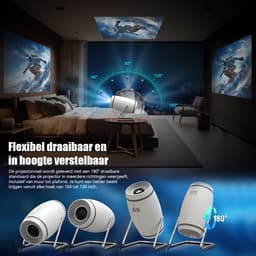 kotsren P2 - Mini Beamer Projector - WiFi 6 & Bluetooth 5.3 - 4K - 180° draaibaar - Draagbare Home Cinema, Outdoor - Wit — thumbnail 3