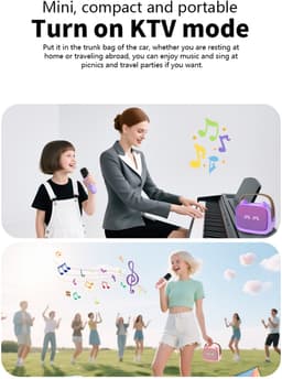 Karaoke Set - 2 Microfoons - Draagbaar - Bluetooth - Telefoonhouder - Paars — thumbnail 3