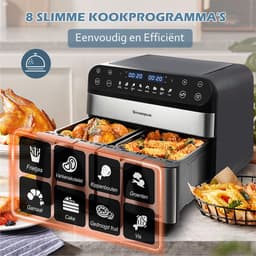 Digitale Airfryer XXL 10L Sinaopus 920 – Heteluchtfriteuse met Dubbele Mand en DualMand Onafhankelijke Snelle Opwarming – Voor Gezinnen – 8 Programma’s – LED Touchscreen – Kijkvenster – Makkelijk te Reinigen – Capaciteit voor 7 Personen — thumbnail 4