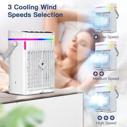 Mini Airco - Mobiele Aircooler - Ventilator & Nachtlamp - Luchtkoeler met Waterreservoir - Verkoeling voor Thuis & Kantoor - USB Aansluiting - 4-in-1 Koelsysteem - Wit — thumbnail 2