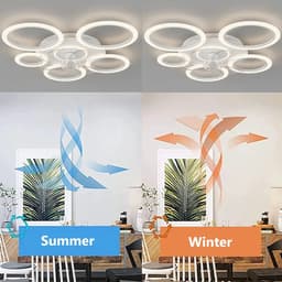 6 Ringen Plafondventilator - Wit - 6 Snelheden - Dimbaar Met Afstandsbediening en APP - Chandelier Fan - Zomer/Winter - Woonkamer Lamp - 90 cm — thumbnail 4