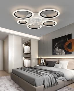 6 Ringen Plafondventilator - Zwart - 6 Snelheden - Dimbaar Met Afstandsbediening en APP - Chandelier Fan - Zomer/Winter - Woonkamer Lamp - 90 cm — thumbnail 5