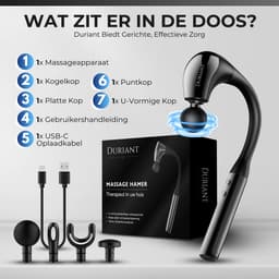 Duriant®- Massage gun professioneel-Unieke 2-in-1 Functionaliteit-Massage gun- Professioneel- Massage pistool- 4 opzetstukken- Ergonomisch Gebogen Design – Spierherstel & Ontspanning-Volledige lichaamsmassage –Overal inzetbaar- Zwart — thumbnail 5
