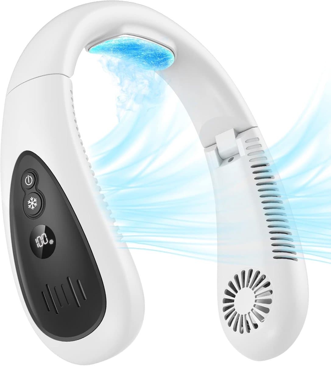 Nekventilator, opvouwbare nekventilator met LED-display, draagbaar en oplaadbaar, met 3 snelheidsaanpassing en koellichaam, aluminium plaat, handsfree persoonlijke ventilator, USB-aangedreven, draagbare nekventilator voor op reis en buitenshuis — afbeelding 1