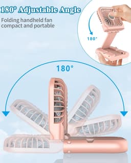 Handventilator, oplaadbaar, mini-ventilator, draagbare ventilator, op batterijen werkende ventilator met 3 snelheden, tafelventilator, kleine bureauventilator, draadloze persoonlijke ventilator, 180° opvouwbare handventilator, roze — thumbnail 3
