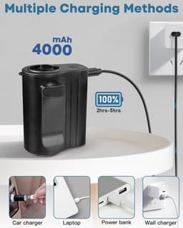 Draagbare, oplaadbare heupventilator met 100 snelheden, 13.300 tpm, sterke luchtstroom, 4000 mAh, hangende nekventilator, clip-on draagbare riemventilator voor kamperen, buiten, op de werkplek, reizen (zwart) — thumbnail 4