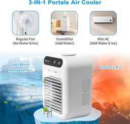 Draagbare airconditioner, 500 ml watertank en touchscreen - verdamperkoeler met 2 windsnelheden, ultra stil ontwerp voor slaapkamer, kantoor, camping, compacte ruimtes (uitgebreid met ijsrooster) — thumbnail 5