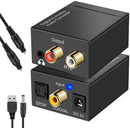 Digitaal naar Analoog Audio Converter (DAC) - Digital to Analogue Omzetter - 192 kHz - Optisch (Toslink)/Coaxiaal naar RCA R/L - Inclusief Optische Kabel en USB Voedingsadapter - Zwart — thumbnail 3