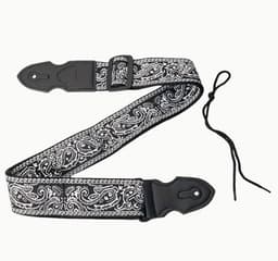 P&P® - Professionele Verstelbare Stevige Gitaarband - Guitar strap Band - Luxe Gitaarriem - Bas/Elektrische /Akoestische/ Klassieke Gitaar - Geborduurd Grijs - Zwart -Wit — thumbnail 2