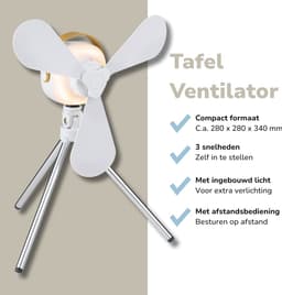Lifetime Air Tafelventilator - Ventilator USB-C Oplaadbaar - Statief Ventilator met Nachtlampje en Afstandsbediening - Ventilator met Afstandsbediening en 3 Snelheden - Wit — thumbnail 2