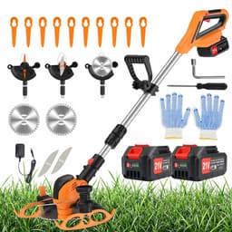 21V elektrische grasmaaier - Hoek-/lengteverstelbaar - Veiligheidsvergrendeling - Wordt geleverd met 3 messen, kantensnijder, bosmaaier - Wordt geleverd met installatiegereedschap en handschoenen — thumbnail 1