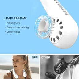Nekventilator - Oplaadbaar - Unisex - Draagbaar - Handsfree en bladloos - Persoonlijke koelventilator met LED-display - 5 snelheden - Draagbare hangventilator - Voor reizen/wandelen/sporten/koken - Wit — thumbnail 2