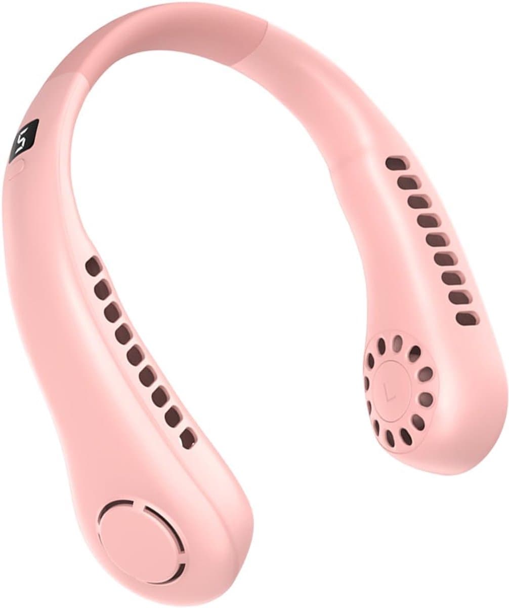 Nekventilator - Oplaadbaar - Unisex - Draagbaar - Handsfree en bladloos - Persoonlijke koelventilator met LED-display - 5 snelheden - Draagbare hangventilator - Voor reizen/wandelen/sporten/koken - Roze — afbeelding 1