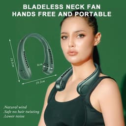 Nekventilator - Oplaadbaar - Unisex - Draagbaar - Handsfree Bladeless - Persoonlijke koelventilator met LED-display - 5 snelheden - Draagbare hangventilator - Voor reizen/wandelen/sporten/koken - Groen — thumbnail 5