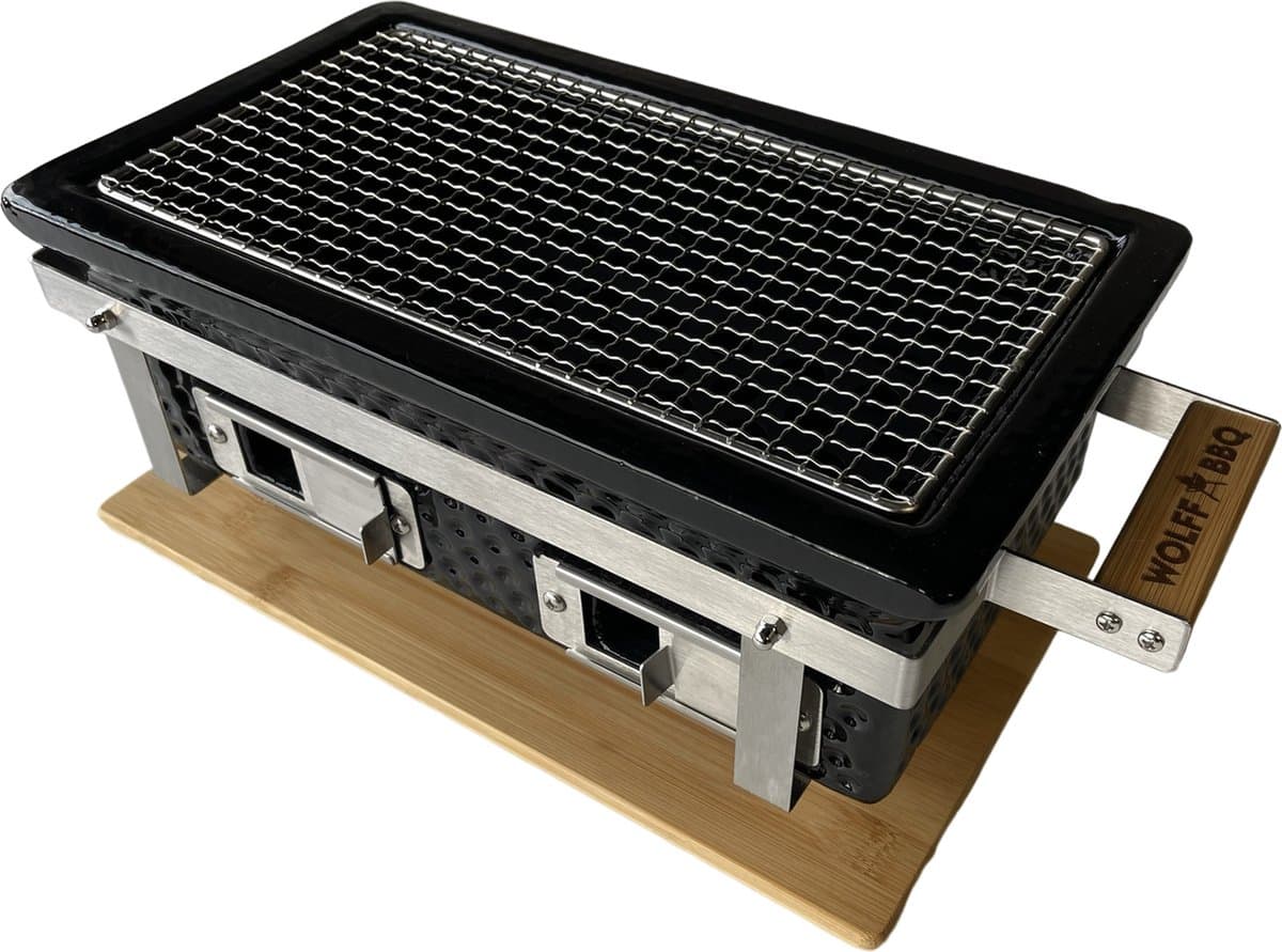 WOLFF BBQ |Shichirin grill |Keramische tafel barbecue |Rechthoek model met 2x lucht inlaad |Buitenhuis gebruik — afbeelding 1