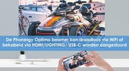 Phonergy Optimo- Beamer- 4K ondersteuning - Projector- 2026 - 15000 Lumen- Wifi- Bluetooth- HDMI- WK 2026 - Zwart — thumbnail 3
