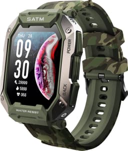 Belesy® Covert - Smartwatch Heren –Horloge – Navigatie - Stappenteller – Calorieën - Hartslag – Sporten - Je eigen foto als wijzerplaat - Kleurenscherm - Full Touch – Groen camouflage – Siliconen - Moederdag — thumbnail 2