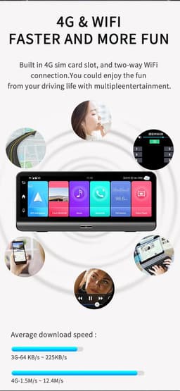DrPhone DC10 Smart Dashcam 8 inch Full Touch IPS-scherm - 4G - Achteruitrijcamera - Android 8.1 met WiFi/GPS/Navi/ADAS/Dual Lens/1080P/180 Graden Vouwbaar - Parkeerstand camera — thumbnail 4