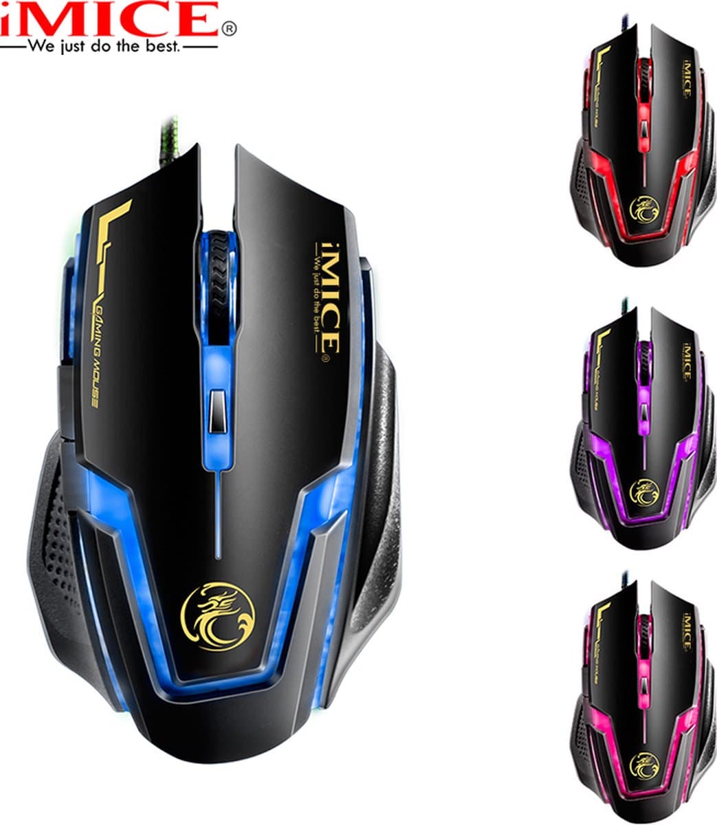 Game muis met LED verlichting - 6 knoppen - 1200/1600/2400/3200 DPI - hoge precisie - ergonomisch - — afbeelding 1
