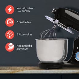 KitchenBrothers Keukenrobot - Keukenmachine - 6,2L Mengkom - 1800W - BPA-vrij - Keukenmixer - Aluminium - Zwart — thumbnail 2