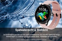 Belesy® Q9 Pro - Smartwatch Dames – Smartwatch Heren - Horloge - 1.28 inch - Kleurenscherm - Stappenteller - Bloeddruk - Hartslag - 75+ Wijzerplaten – Sporten – Zwart - Siliconen - Roze - Kerstcadeau — thumbnail 5