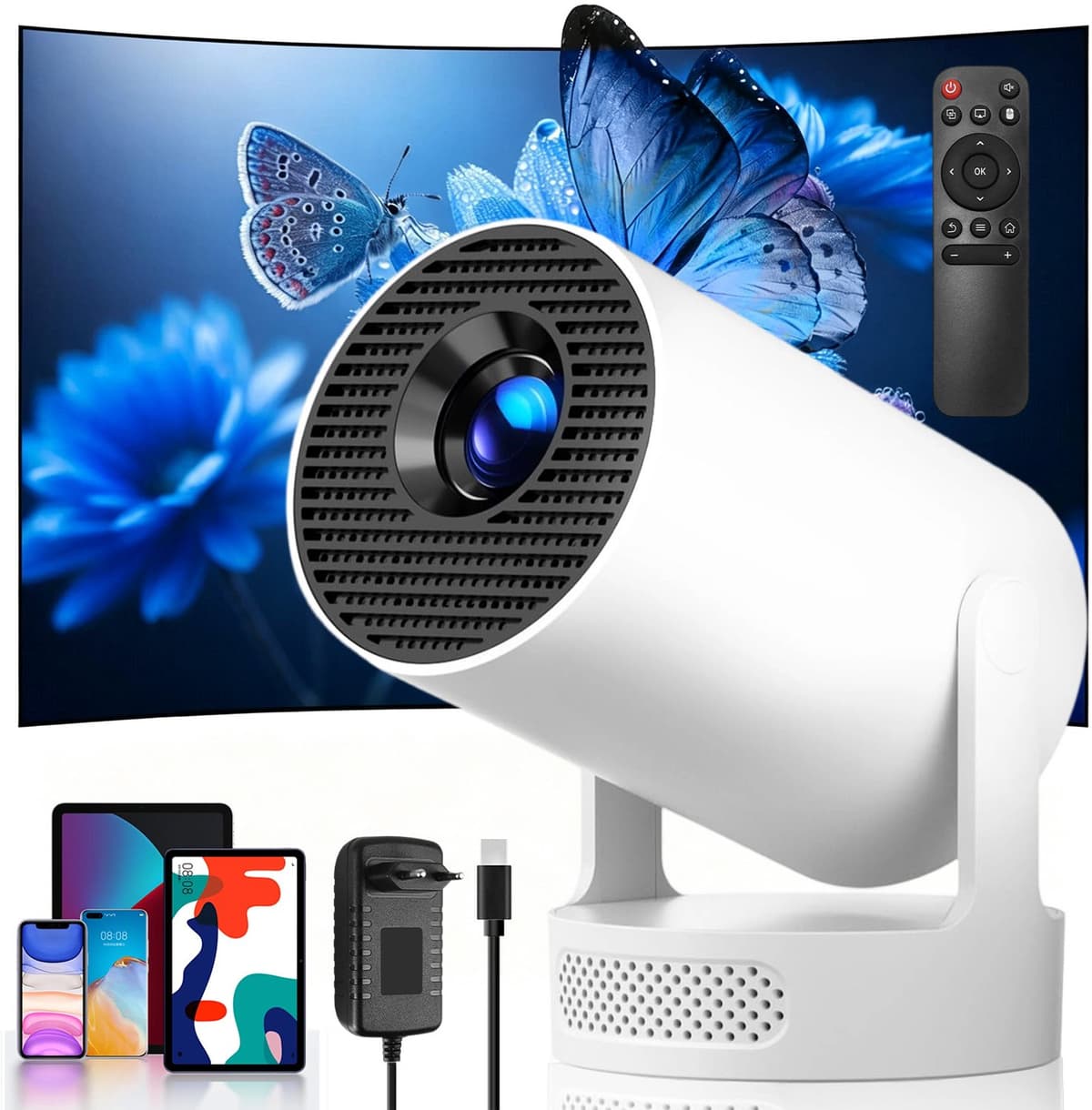 HY300Ultra Projector - Beamer -Mini Smart Projector- 200 ANSI - Native 720P - WiFi - Bluetooth 5.4 - Automatische Keystone Correctie - 180° Draaibaar - 35-110 Inch-wit-Home Cinema — afbeelding 1