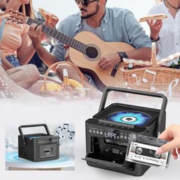 CD- en Cassettespeler met Bluetooth - Draagbare CD Radio - Bluetooth 5.1 - FM Radio - USB, SD & AUX - Oplaadbare 5000mAh Accu - Cassette Afspelen & Opnemen - Afstandsbediening - Zwart — thumbnail 4
