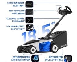 Grasmaaier – Elektrische Maaier – Zelfrijdende Grasmaaier – Accu Grasmaaier – Mulchmaaier – 43 cm Maaibreedte – 2 x 20V Accu’s, 6 Elektrische Maaihoogtes