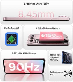 DOOGEE Note 60 Smartphone - 6,56" - Android 16 - 32GB(3+29) RAM - 128GB ROM - 6150 mAh - Lichtgewicht 190 g - 3,5 mm hoofdtelefoonaansluiting - NFC - GPS - Zilver — thumbnail 5