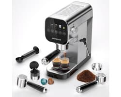Aigostar Espressomachine 20 Bar - Pistonmachine met LCD Display - Met Stoompijpje - Coffee Machine - 1360W - RVS/Zilver
