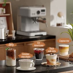 HIBREW H10Plus espressomachine, halfautomatisch koffiezetapparaat van 20 bar, snelle verwarming, temperatuurregeling, stoomopschuimer voor cappuccino latte, compact roestvrij staal — thumbnail 4