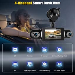 2K Dashcam Auto Voor Achter 4 kanalen, 360 Graden Dashcam 3 Inch met APP, Nachtzicht IR, Loopopname, G-Sensor, parkeerhulp, 24-uurs parkeermodus — thumbnail 2