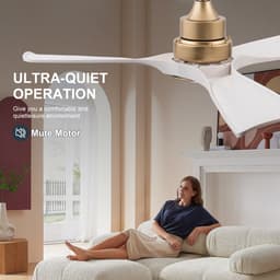 DESMIU Plafondventilator – 132 Cm – Stille Omkeerbare Gelijkstroommotor – ABS – Wit Goud – Met Verlichting En Afstandsbediening — thumbnail 4