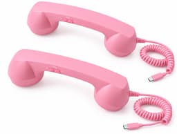 Retro Telefoonhoorn - Geschikt voor iPhone & Android - USB-C Bedrade Telefoonhoorn met Microfoon - Vintage Handset voor Bellen, Videogesprekken, Vergaderingen & Online Conferenties - Roze（2 Stuks） — thumbnail 1