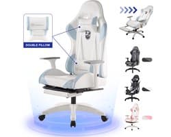 FOXSPORT Gamestoel - Gaming Chair - Ergonomisch - Verstelbaar - Met lendensteun en hoofdsteun - Met voetsteun - Bureaustoel - Racing -Wit / Blauw