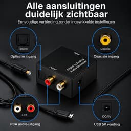 Digitaal naar Analoog Audio Converter - DAC Audio Converter - Voor TV, Versterker en Actieve Speakers - Digitale Audio Adapter met 5V/1A Voeding - Compact Zwart — thumbnail 3