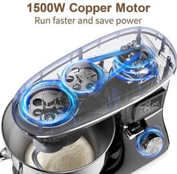 Keukenmachine Zwart - 6 Liter Inhoud - 220 Volt Vermogen - Compacte Standmixer - Automatische Deegmixer — thumbnail 4