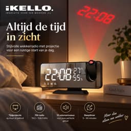 Projectiewekker met Spiegel & Wekkerradio – Groot LED-display, USB-laadfunctie, Dimbaar, Dubbel Alarm Wekker– Zwart — thumbnail 4