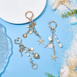 3 Stks Gouden Strandtas Sleutelhanger Leuke Zeester Parel Zeeschelp Portemonnee Charms Parel Kralen Sleutelhanger Charms voor Rugzakken Portefeuilles Lunch Dozen Zomer Reizen Geschenken voor — thumbnail 4