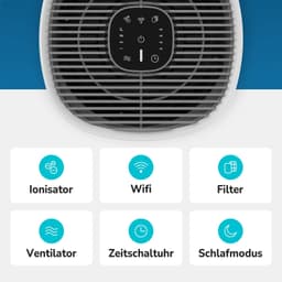 Luchtreiniger HEPA 13 Filter - Koolstoffilter - 45 Watt Vermogen - 22x22x36 cm - Wit - App Bediening — thumbnail 3