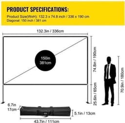 Beamer Scherm - Projector Screen - Projector Scherm - Projector Doek - Projector Scherm voor Beamer - Home Cinema Thuisbioscoop - Draagbare Beamer - Tripods — thumbnail 4