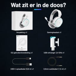 Picun G2- Bedrade Gaming Headset-Over Ear Koptelefoon Draadloos- Draadloze Headset met Microfoon - Bluetooth 5.3 - Geschikt voor PC/PS5/PS4/Switch - Inklapbaar - - Bluetooth Headset - Wit — thumbnail 5