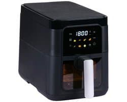 alpina Airfryer 6 Liter Zwart - Heteluchtfriteuse 1500 Watt Vermogen - Heteluchtoven met 8 Bakprogramma's - Digitaal Display met Kijkvenster - Instelbare Temperatuur 80-200°C - 43x28x22,5 cm