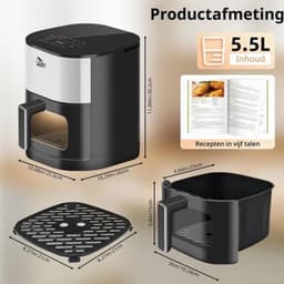 Heteluchtfriteuse Dual Zone - 2000 W Vermogen - 5,5 Liter Inhoud - Roestvrij Staal - Olievrij Bakken - Airfryer — thumbnail 3