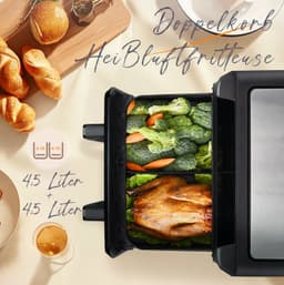 Heteluchtfriteuse – Dubbele Kamer 9 Liter – 2200 Watt – ABS en PC – Zwart – Kijkvenster en Aanraakbediening — thumbnail 4