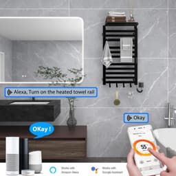 Verwarmd handdoekenrek, wifi slimme thermostaat handdoekverwarmer, voor Alexa en en APP, handdoekverwarmer,500x870mm,handdoekradiator,elektrische handdoekverwarmerradiator-WIFI Black Right — thumbnail 4
